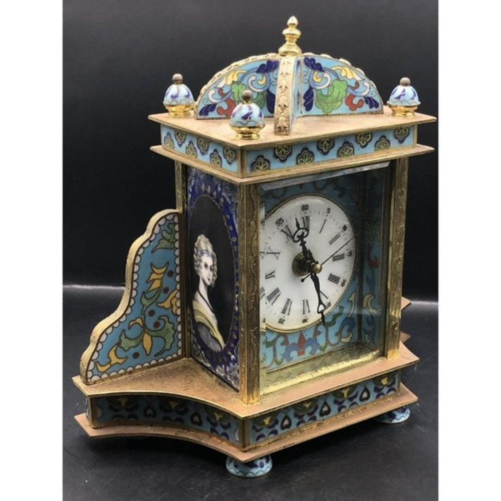 Cloisonné Enameled clock People's Republic of China analogue 1970's VTG AS‎ IS